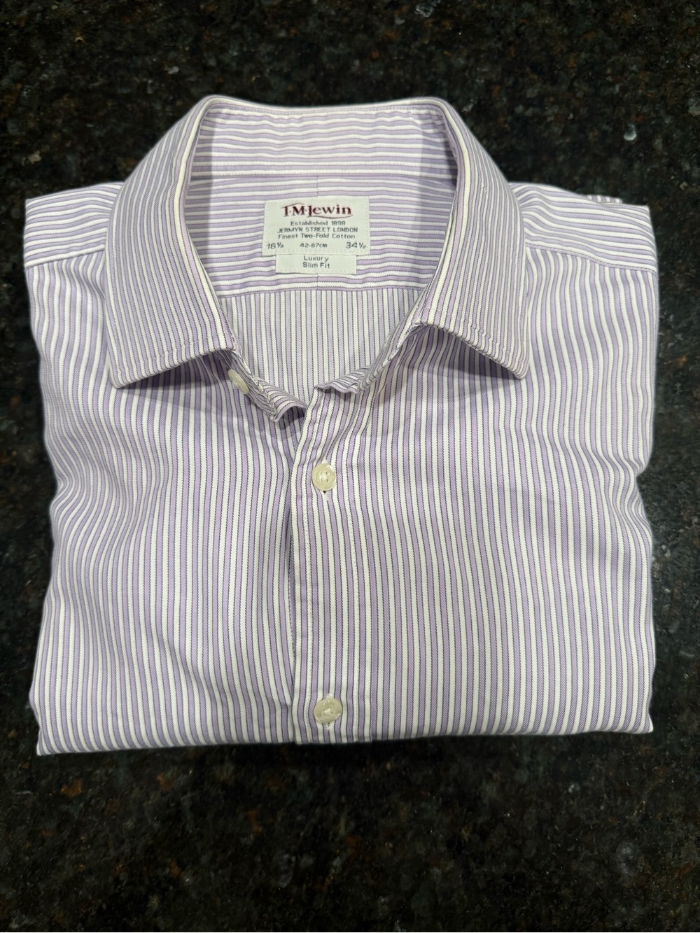 T•M•Lewin Men’s Purple/White Luxury Slim Fit Cotton Dress Shirt - 16.5/34.5